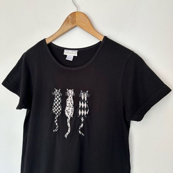Casey Coleman Vintage Cats Embroidered Abstract Sequin Black White Maxi Cotton T - Picture 4 of 10